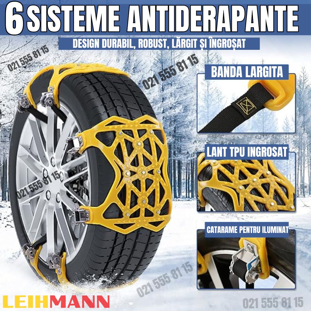 Set 6 sisteme antiderapante din cauciuc, inlocuitor lant de zapada sau polei