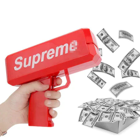 Pistol SUPREME de aruncat bani sau pliante, pentru petreceri si aniversari