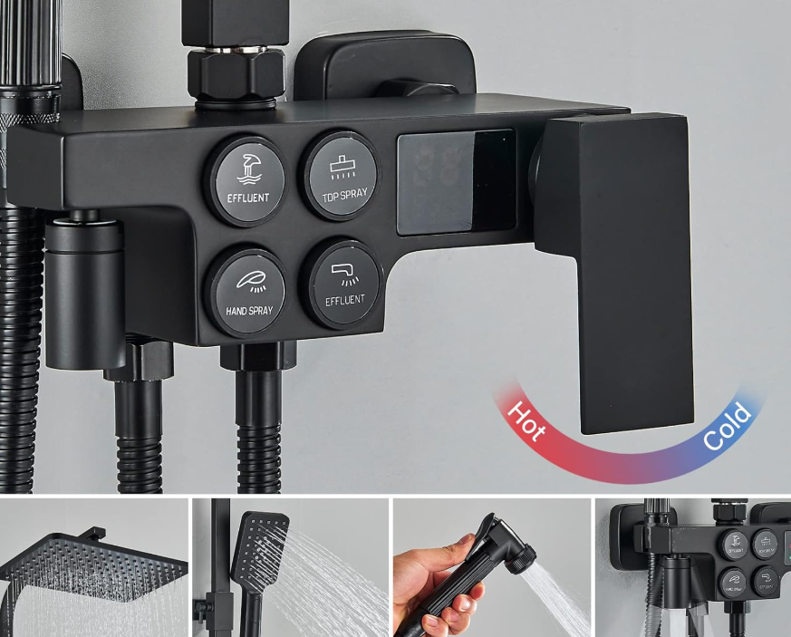 Set coloana de dus, LED-uri, ecran digital , NEGRU