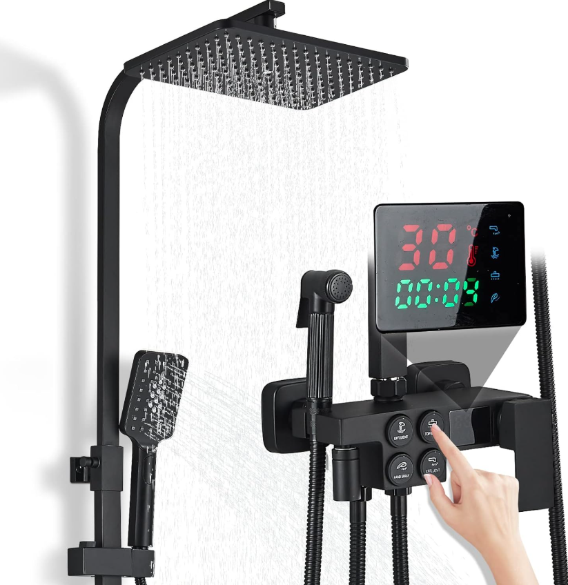 Set coloana de dus, LED-uri, ecran digital , NEGRU