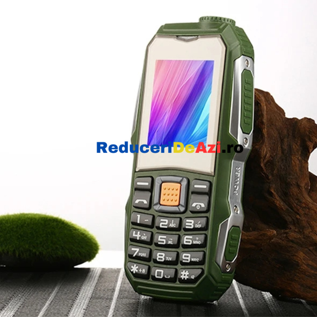 Telefon militar F8, Dual SIM, 3800 mAh, FM radio, Bluetooth, Lanterna, Verde-Gri
