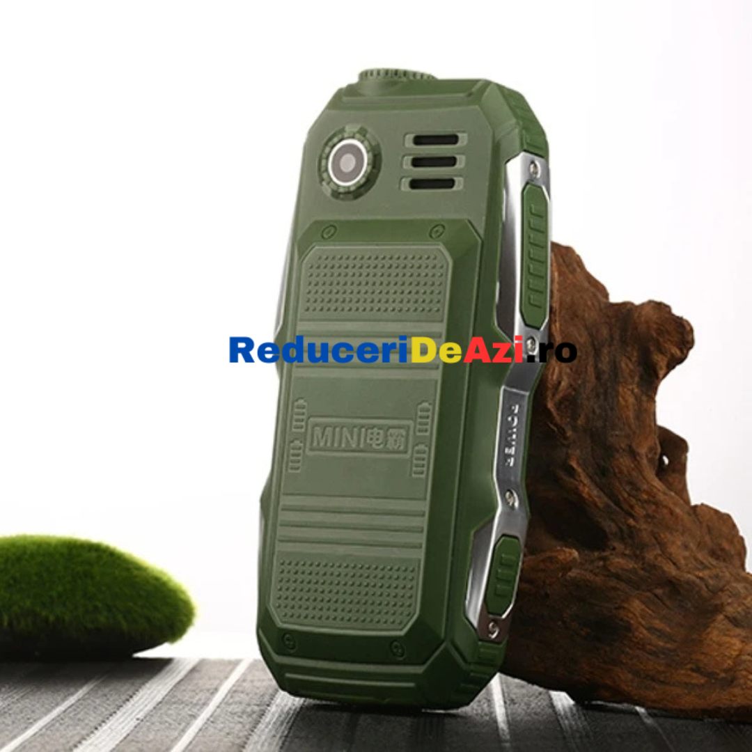 Telefon militar F8, Dual SIM, 3800 mAh, FM radio, Bluetooth, Lanterna, Verde-Gri