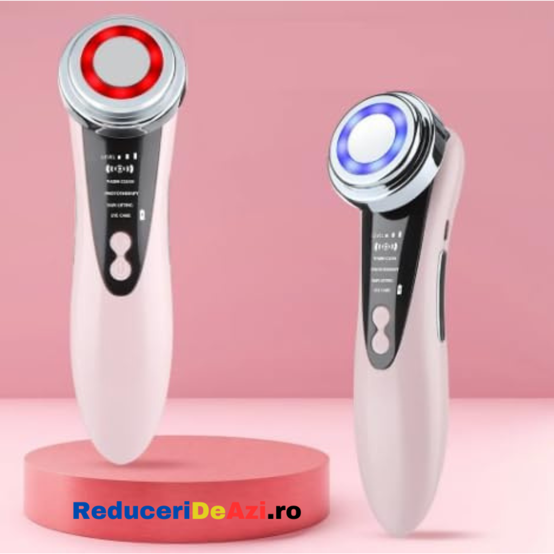 Dispozitiv de rejuventare faciala, cu functii multiple, curatare, masaj antirid, inchidere pori, rejuvenare, Roz