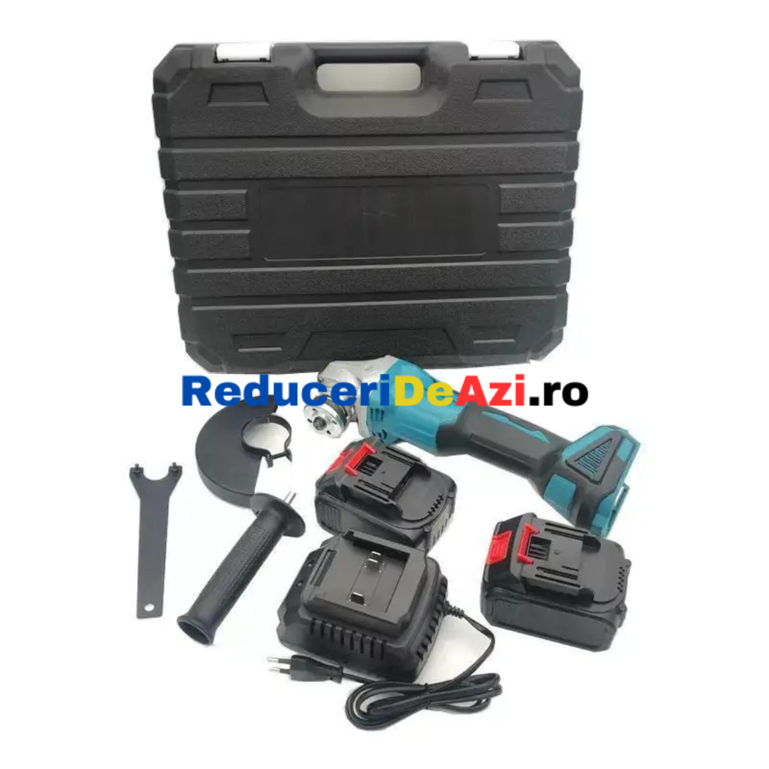 POLIZOR UNGHIULAR, FLEX CU ACUMULATOR LEIMANN, 2 ACUMULATORI 128 V 5 AH, 11.000 RPM, ALBASTRU
