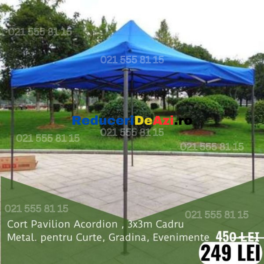 Cort Pavilion 3x3m  Pliabil, tip acordeon! Cadru Metal pentru Curte, Gradina, Evenimente