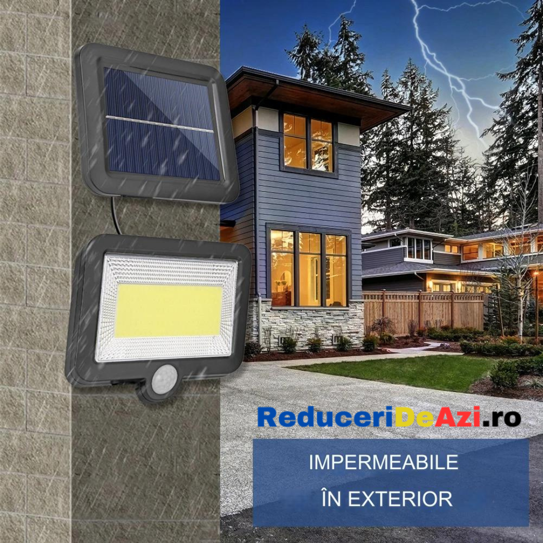 Set 5 Lampa solara + CADOU LANTERA - LED, cu panou solar, 128 - 6 COB, de exterior, senzor de miscare, telecomanda, Rezistenta la apa