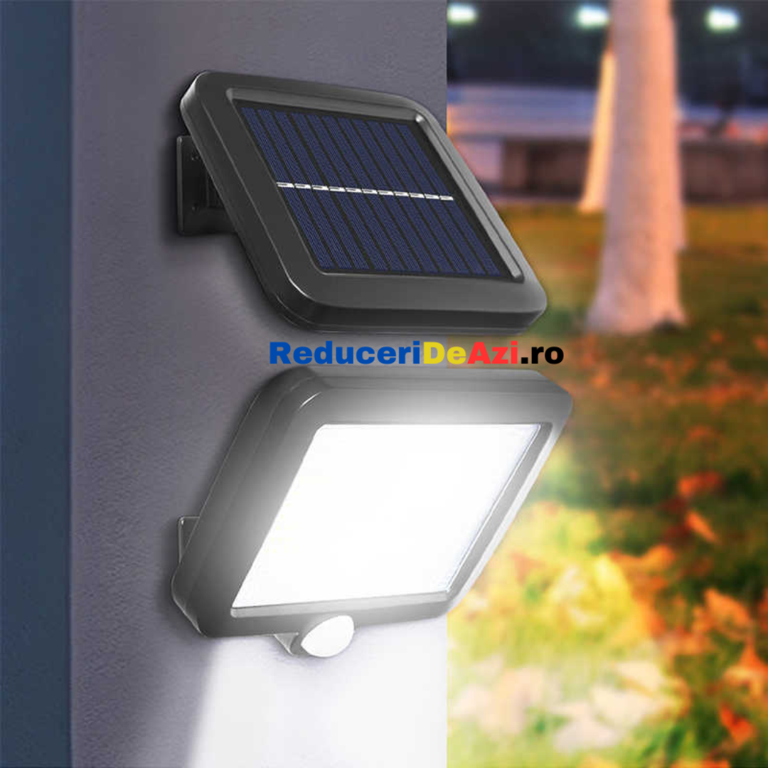 Set 5 Lampa solara + CADOU LANTERA - LED, cu panou solar, 128 - 6 COB, de exterior, senzor de miscare, telecomanda, Rezistenta la apa