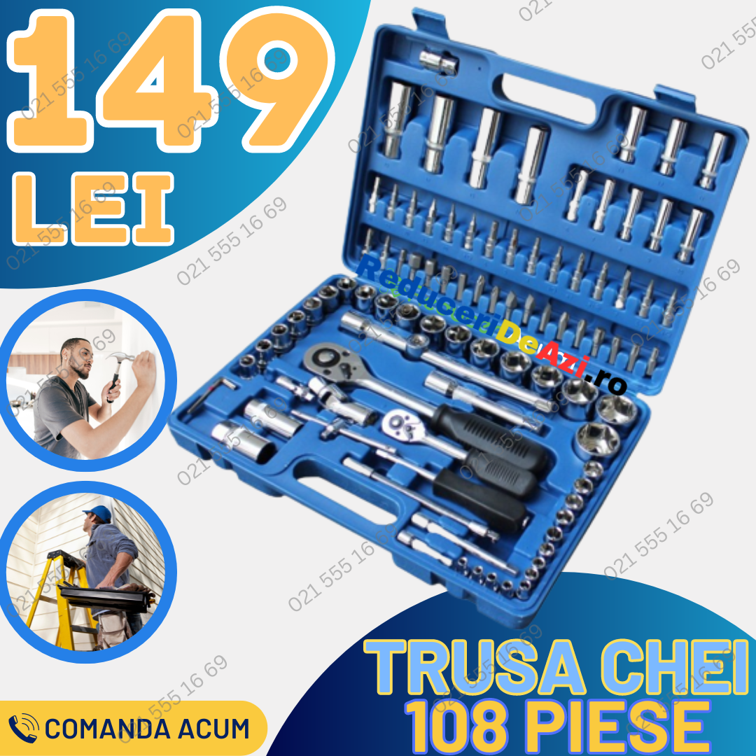 Trusa scule,chei tubulare, 108 de piese