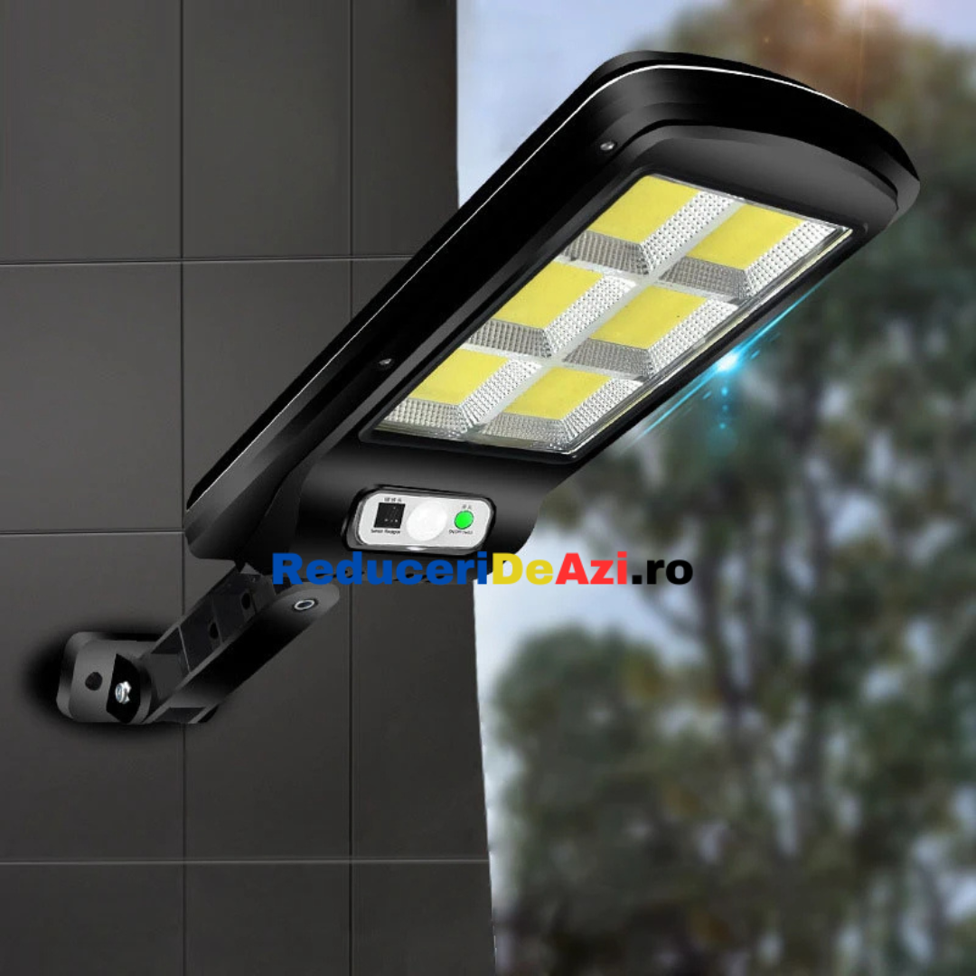 Set 4 X Lampa Solara Stradala 6COB 120 LED, Senzor de Miscare, Panou Solar Incorporat, Telecomanda, IP67 Wateproof, Negru