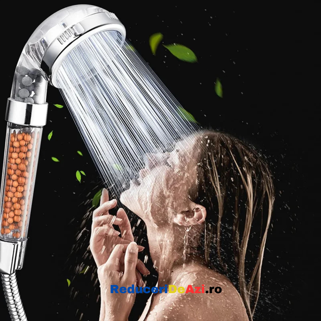 Cap de dus cu granule, ce filtreaza calcarul din apa