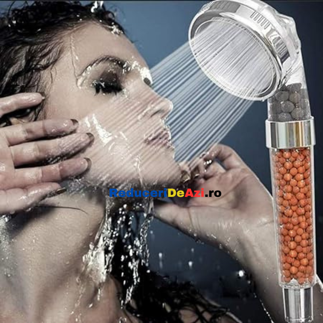 Cap de dus cu granule, ce filtreaza calcarul din apa