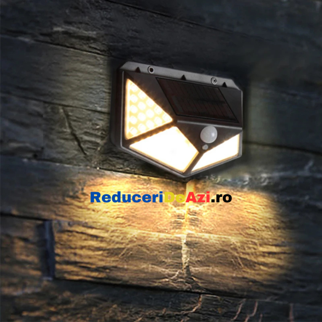 SET 5 lampi de exterior cu 100 LED uri cu incarcare solara si senzor de miscare