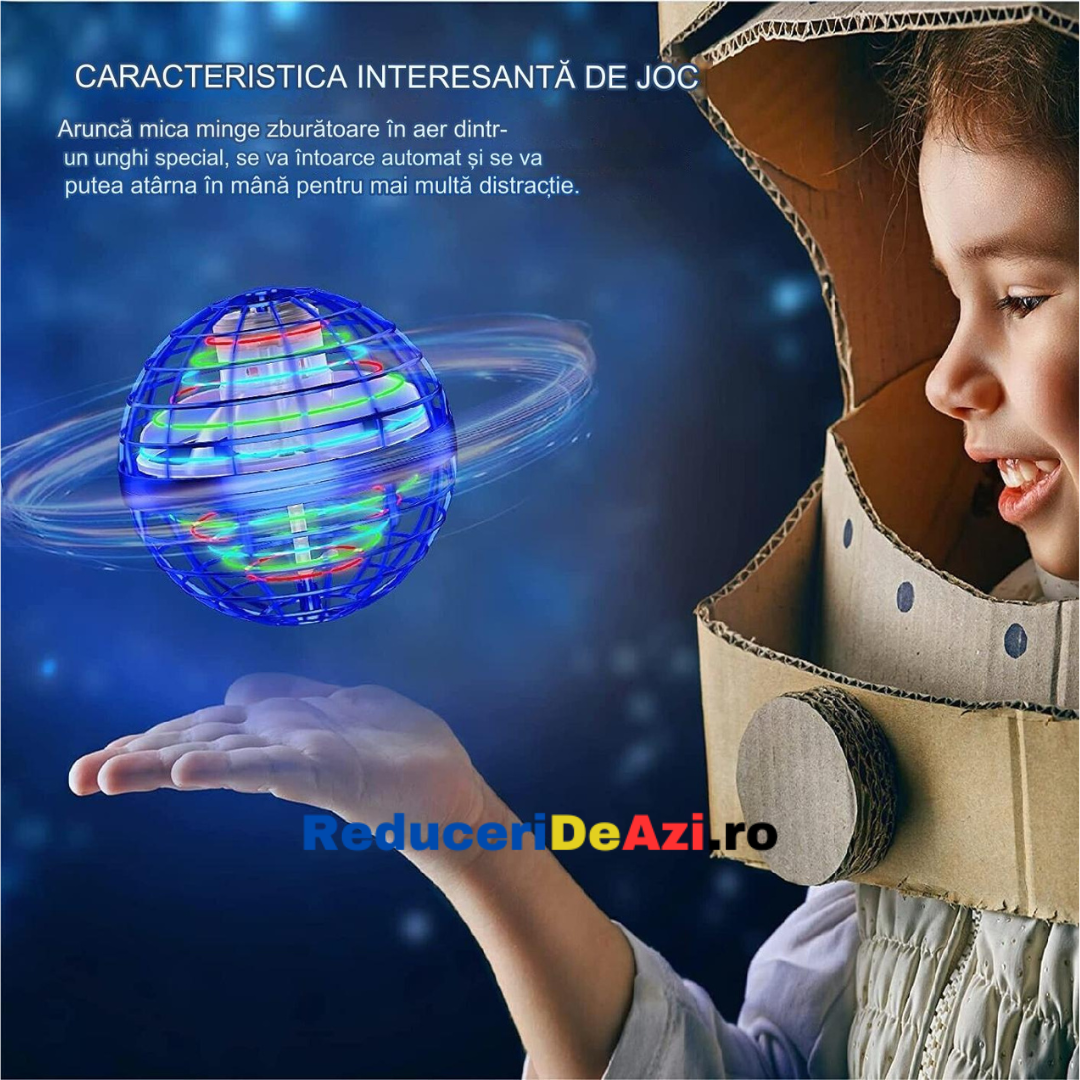 Minge zburatoare tip drona lumini LED, incarcare USB, cu controller