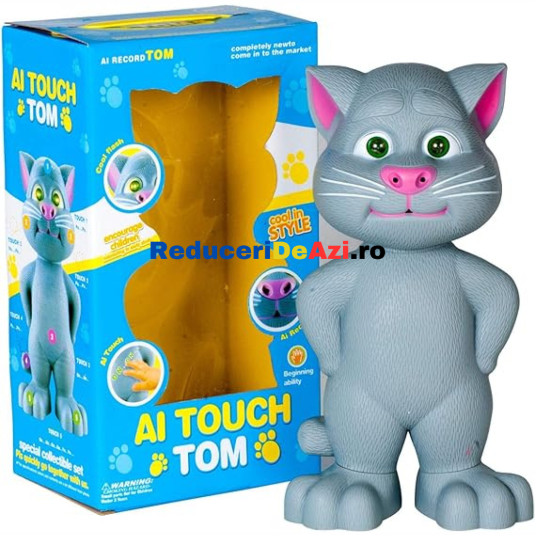 Jucarie interactiva - pisica vorbeste, toarce si rade cu tine, 30 cm
