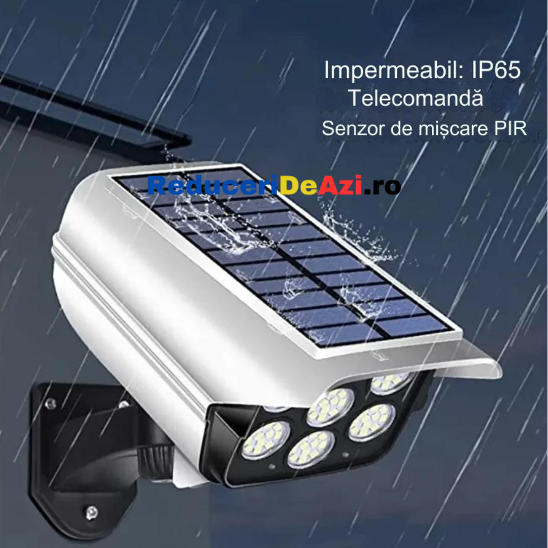 Lichidare de stoc. Camera falsa Proiector cu panou solar, 77 LED, senzor de miscare