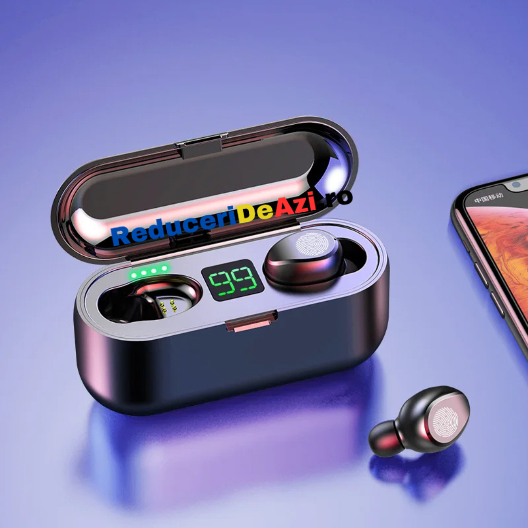 Lichidare de stoc . Casti Bluetooth TWS F9, toc incarcare