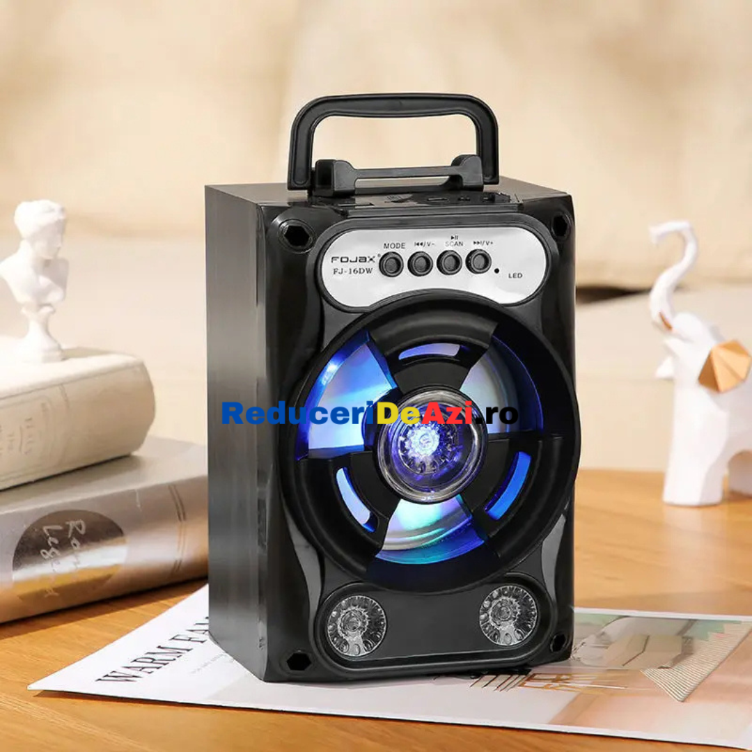 Boxa portabila bluetooth, disco, cu lumini, USB, card si radio