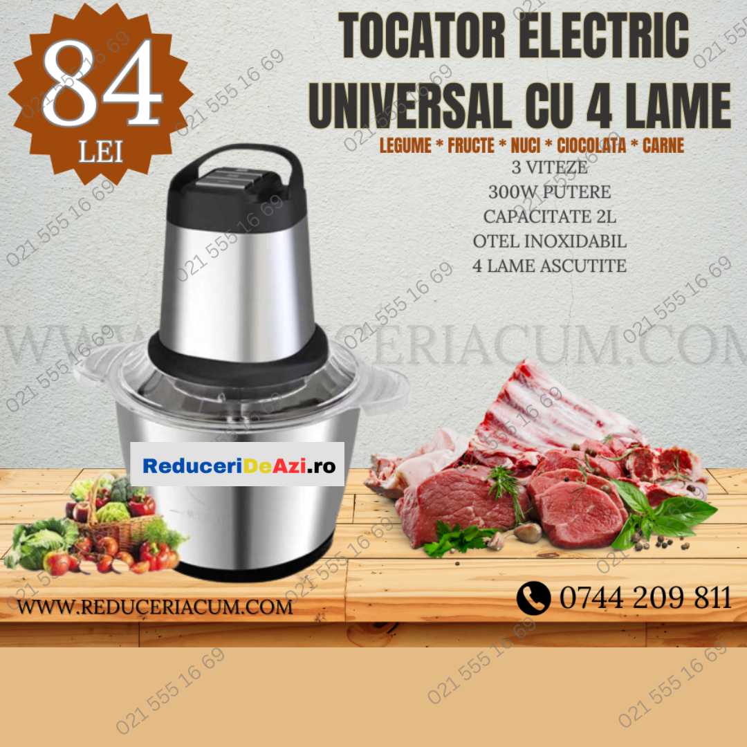 Tocator electric universal, maruntitor cu 4 lame, inox