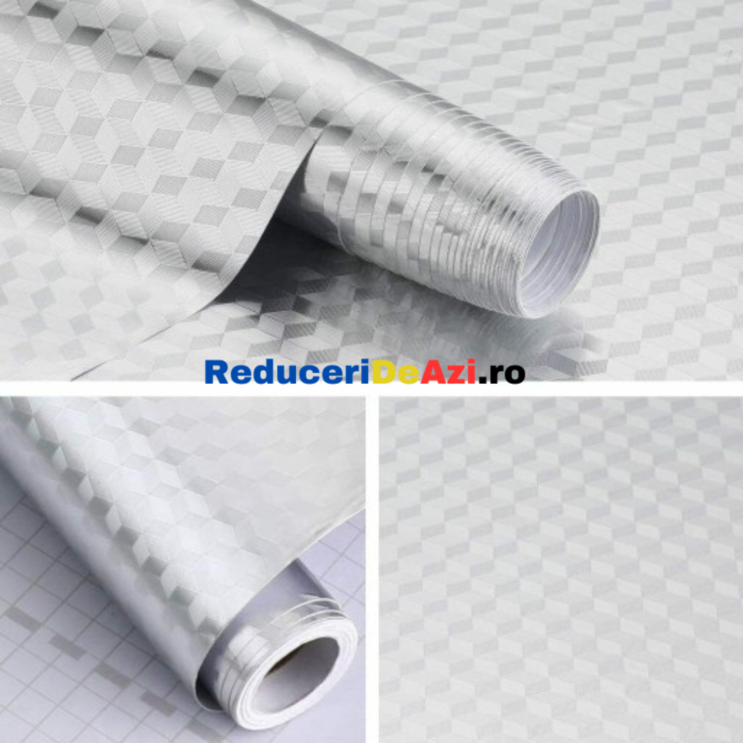 Folie autoadeziva argintie pentru bucatarie, 60 x 300 cm