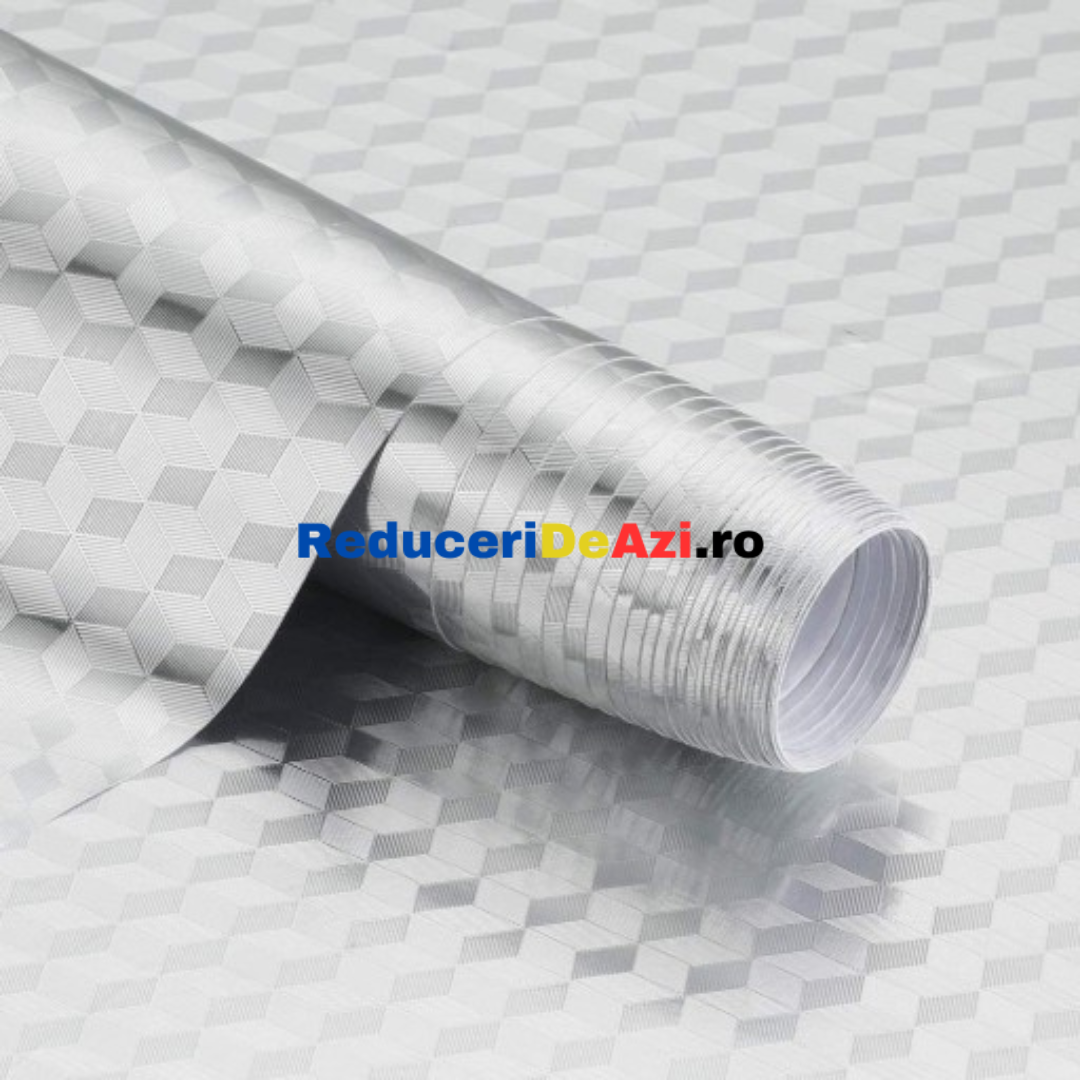 Folie autoadeziva argintie pentru bucatarie, 60 x 300 cm