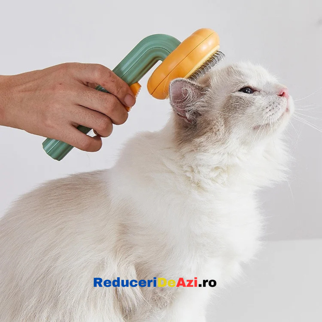 Perie pentru parul animalelor de companie, cu buton, pentru o curatare usoara