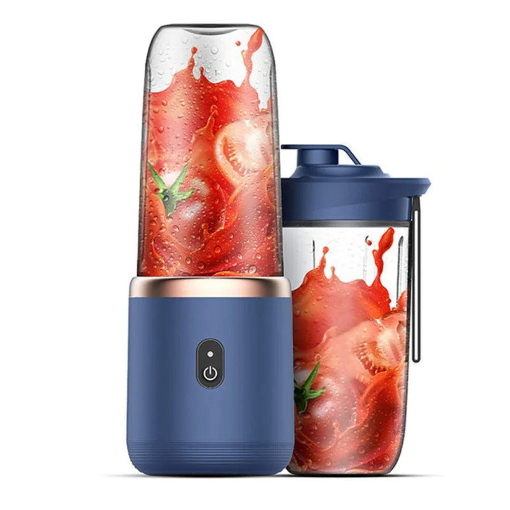 Mini Blender Portabil, 6 Lame, 400 ml, 2 Pahare, Incarcare USB, 18650 RPM, Bleumarin