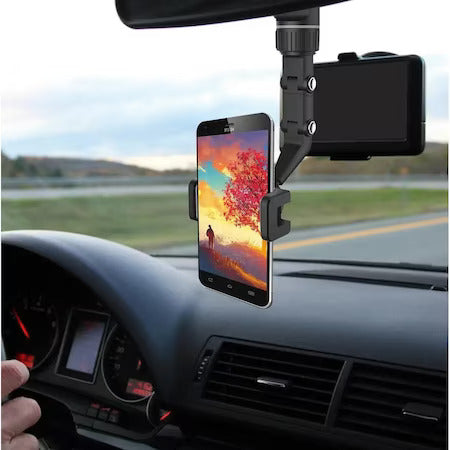 Suport Auto pentru Telefon, Prindere la Oglinda, Rotire 360 grade, Universal, Negru