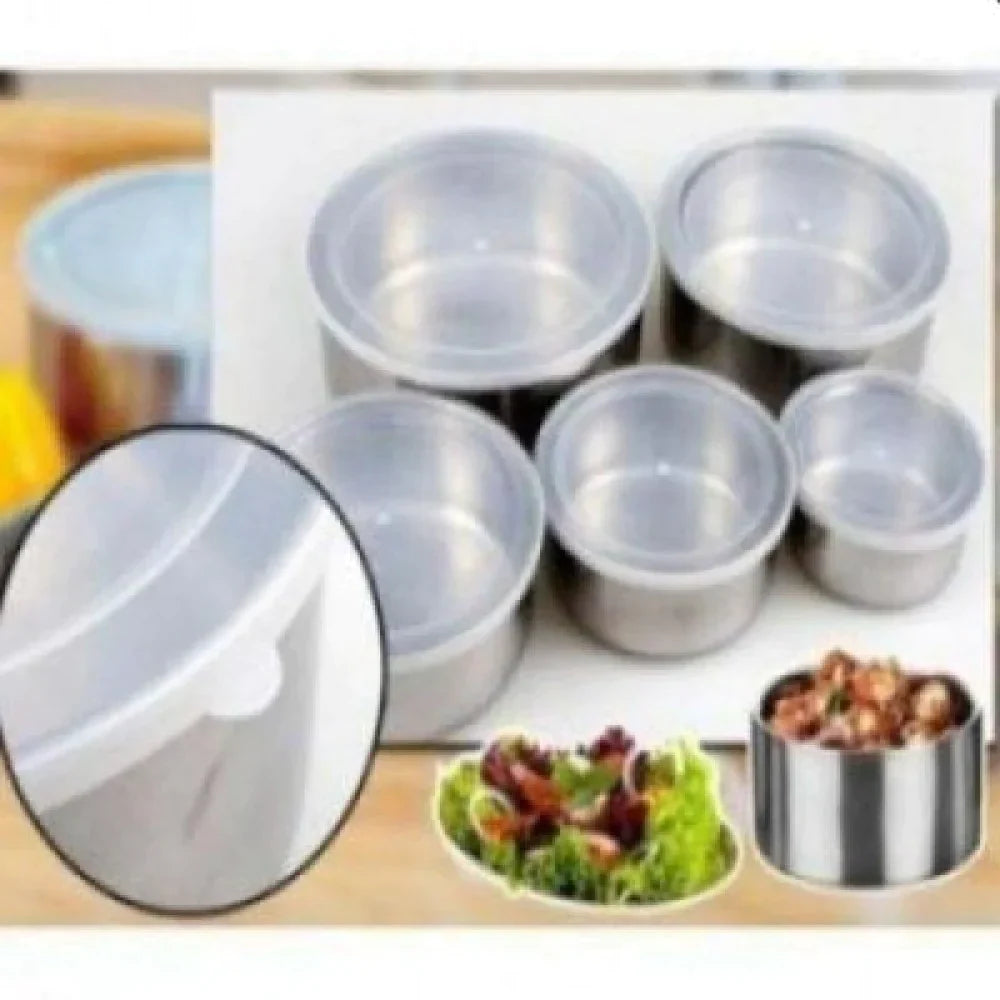 XSXS Set de 5 caserole alimentare, metalice, cu capac transparent, marimi diferite