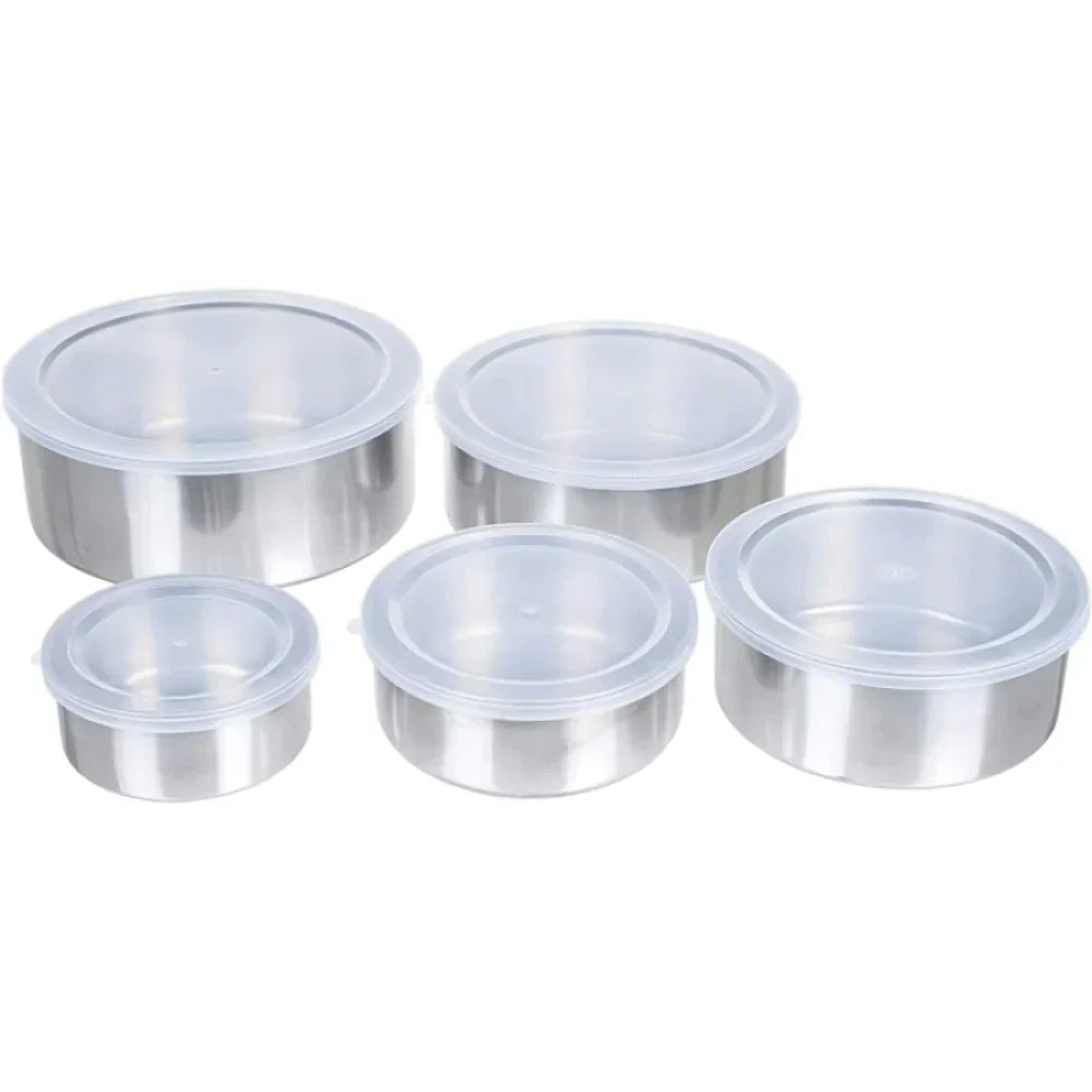 XSXS Set de 5 caserole alimentare, metalice, cu capac transparent, marimi diferite